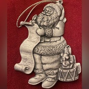 Vintage 1996 Avon Pewter Santa Ornament Santa Claus Checking List